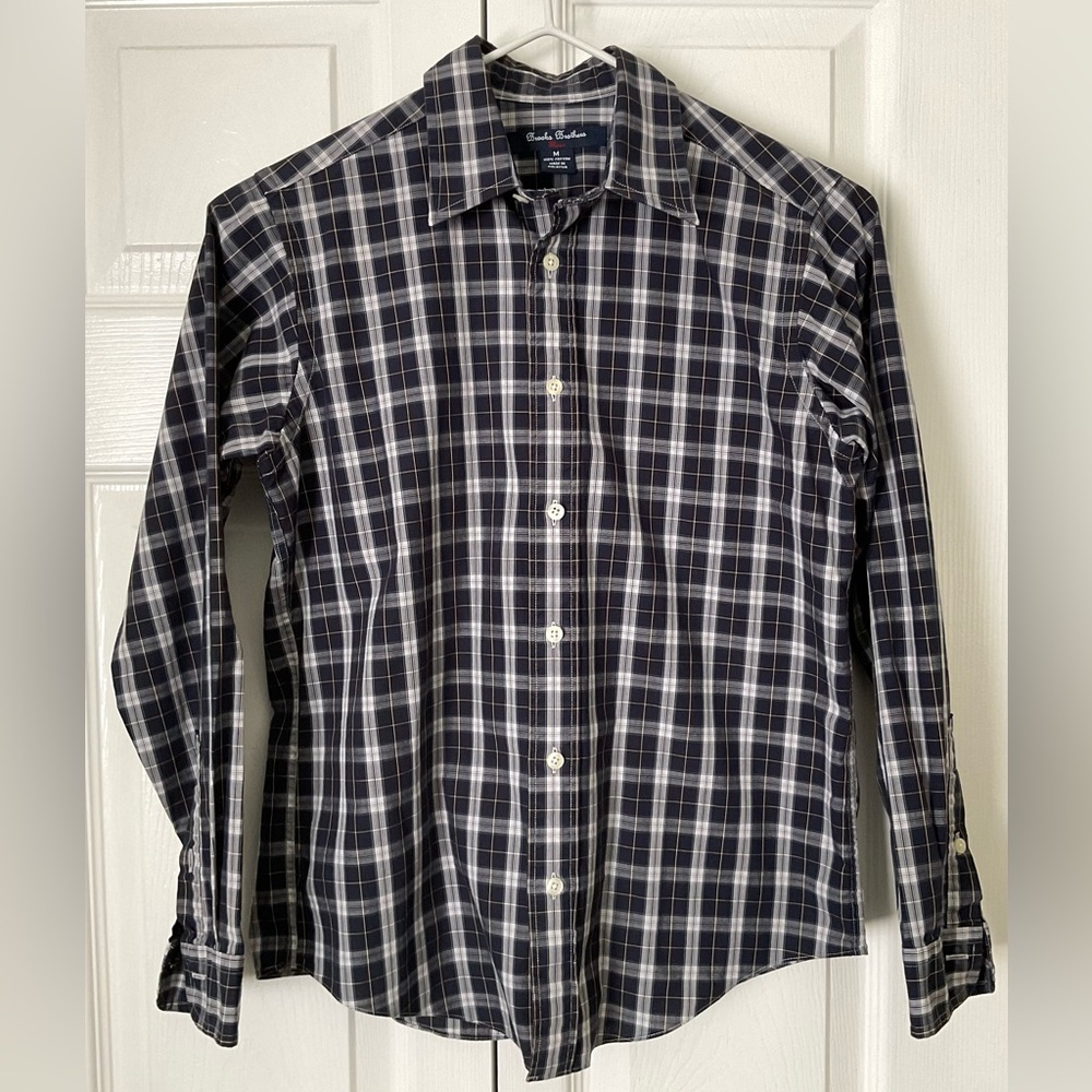 Brooks Brothers Kid’s Navy White Purple Plaid Long Sleeve Shirt Size M